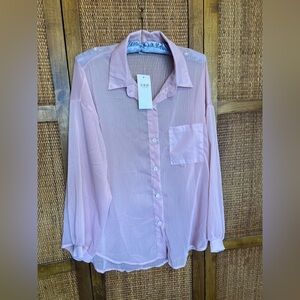 Baby Pink Sheer Blouse (NWT) Long Sleeve Mesh Top